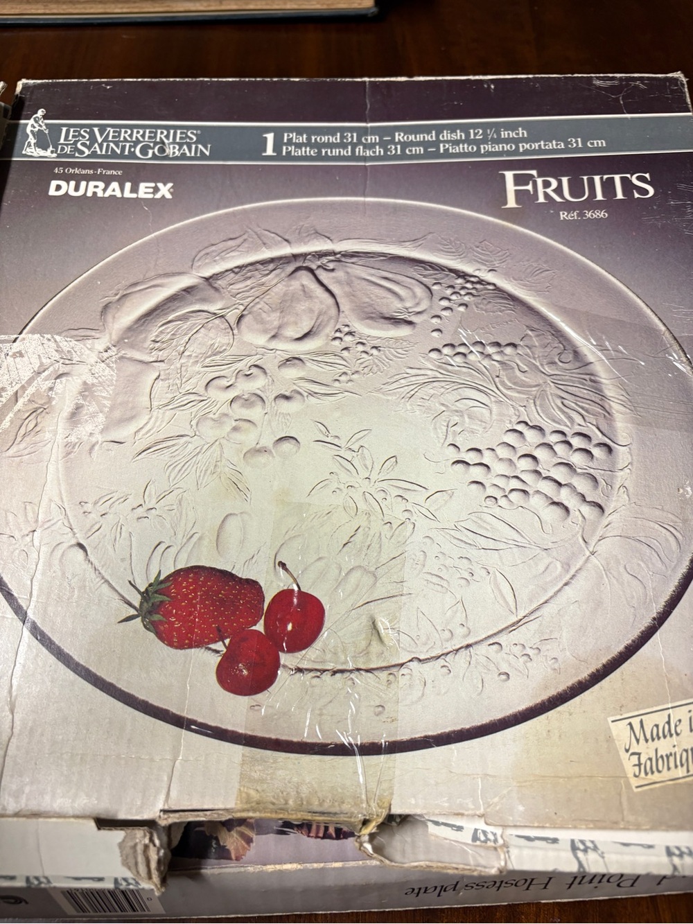 Vintage Duralex Les Verreries de Saint-Gobain "Fruits" Clear Glass 12.25” Platte